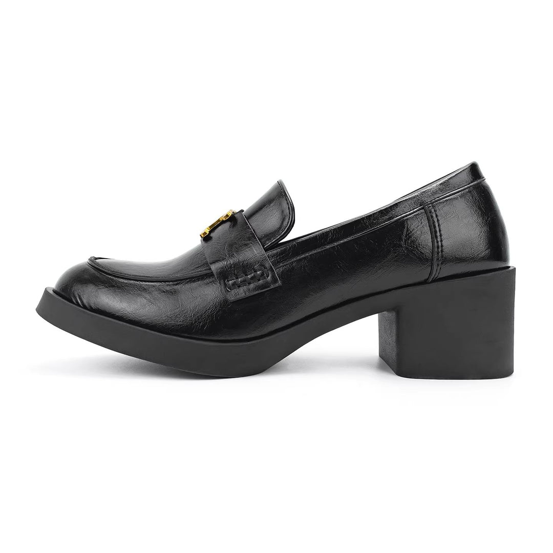 Damen modische Loafers mit elegantem Blockabsatz und dekorativem Schnallenakzent EB
