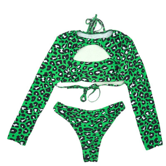 Damen Sportlicher Bikini mit langärmligem Design und modischem Cut-Out EB