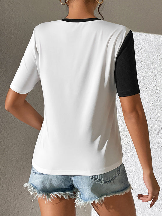 Damen modisches T-Shirt mit glänzenden Akzenten und lässigem Schnitt EB