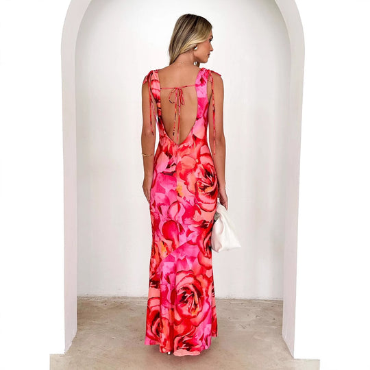 Damen Maxikleid mit V-Ausschnitt und floralem Muster EB