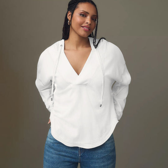 Damen Lässiger Kapuzenpulli mit V-Ausschnitt und bequemen Ärmeln EB