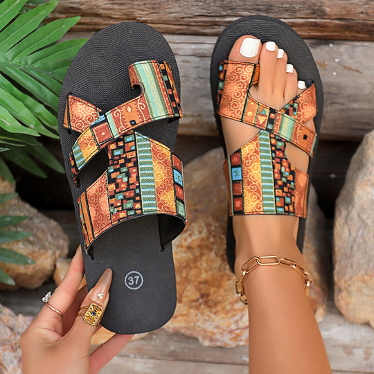 Damen Bequeme Freizeit-Sandalen mit modischen Überkreuzriemen und rutschfester Sohle EB