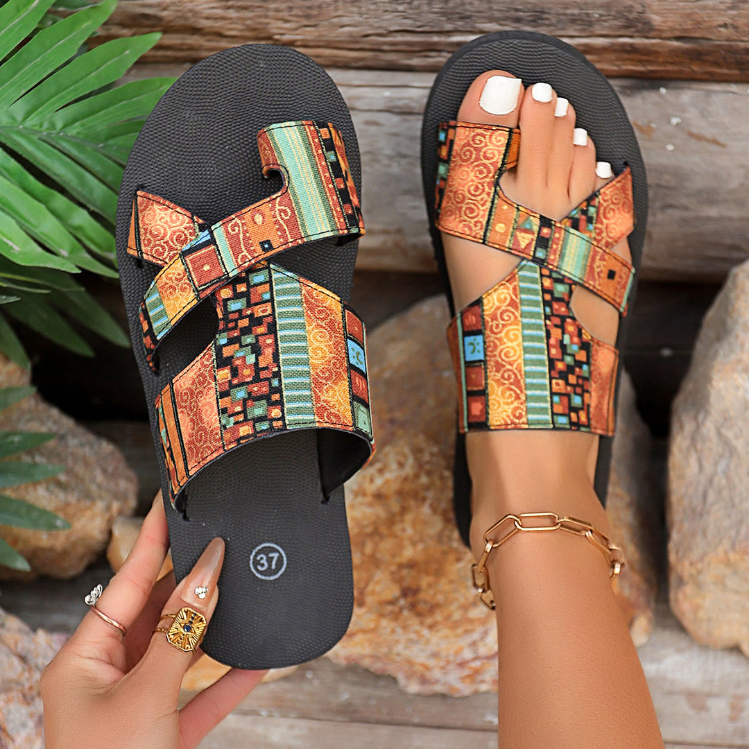 Damen Komfortable Riemen-Sandalen mit stylischem Ethno-Design EB