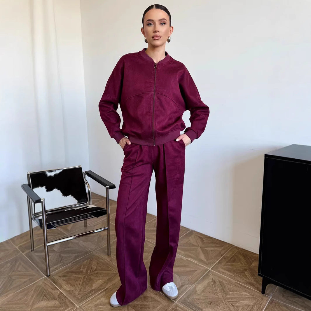 Damen Lässiges Sweatjacken- und Hose-Set mit elastischem Bund EB