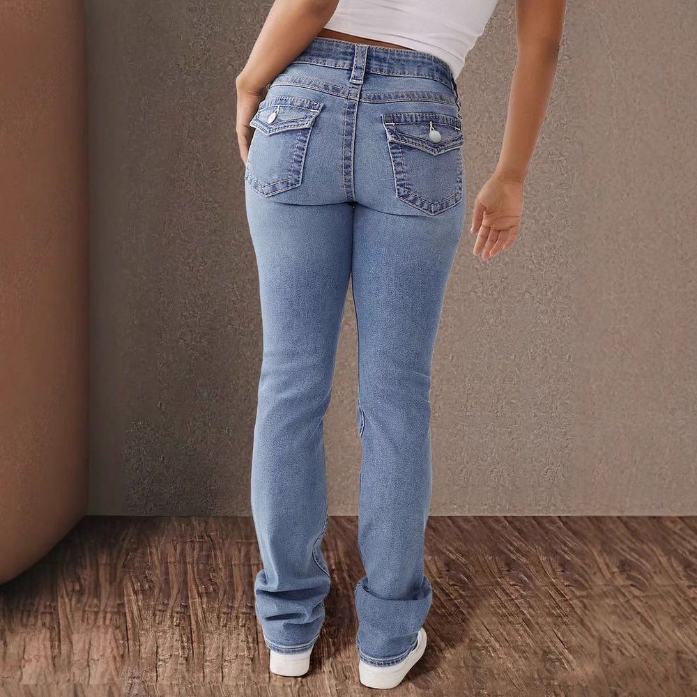 Damen High-Waist Slim Fit Jeans mit elegantem Knopfdetail EB