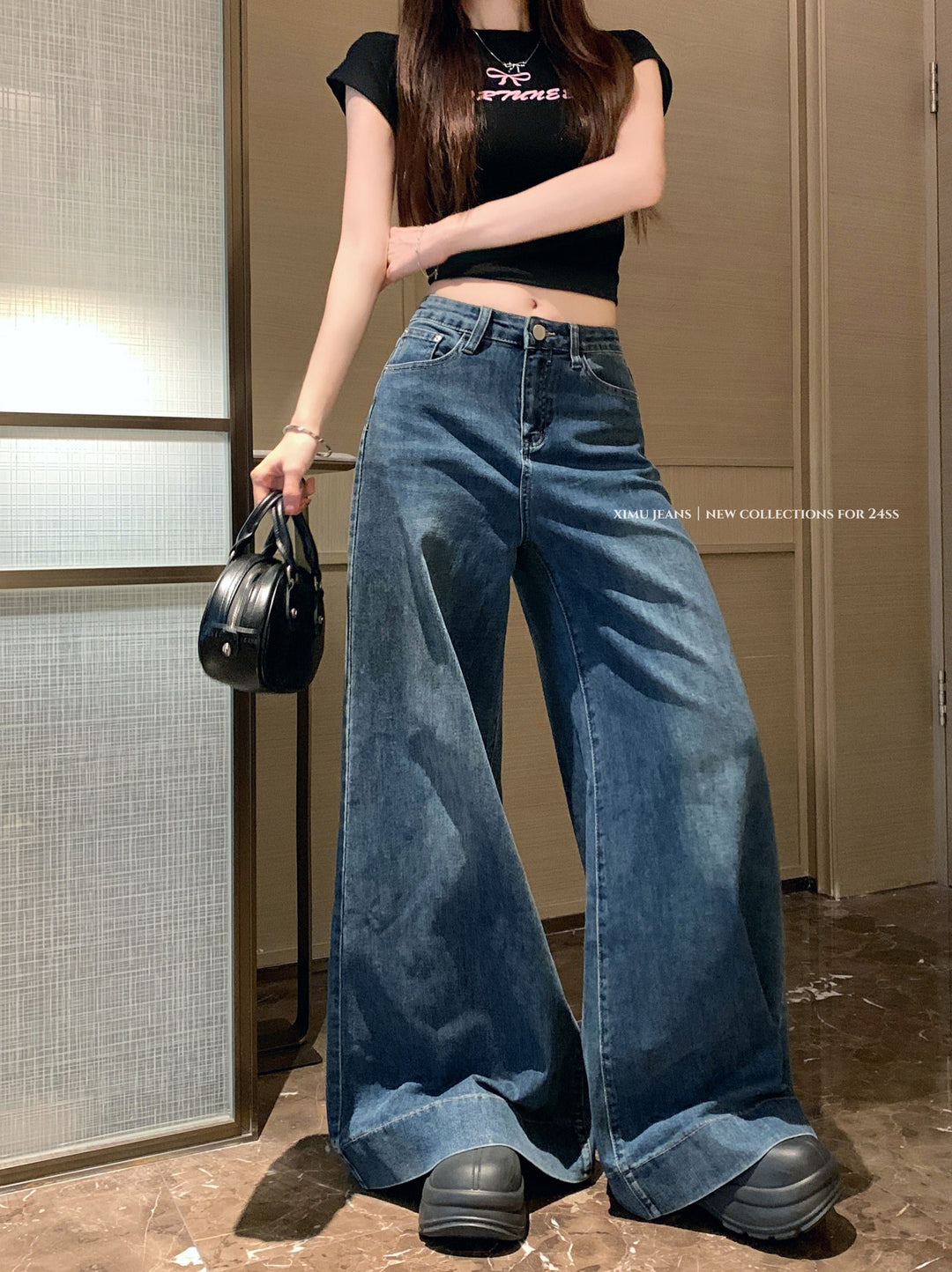 Damen Weite Jeans im entspannten Look mit hohem Bund und modischen Akzenten EB
