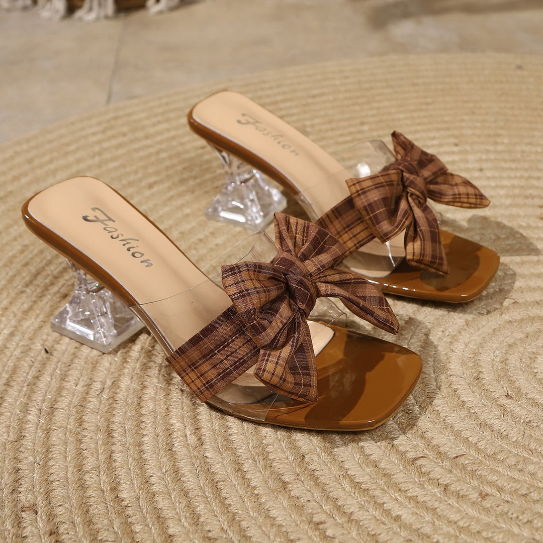 Damen Slingback Sandalen mit dekorativem Schleifen-Design und transparentem Absatz EB