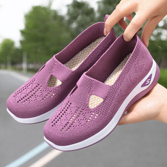 Damen Komfortable und luftige Slip-On Sneakers mit Strickoberfläche EB