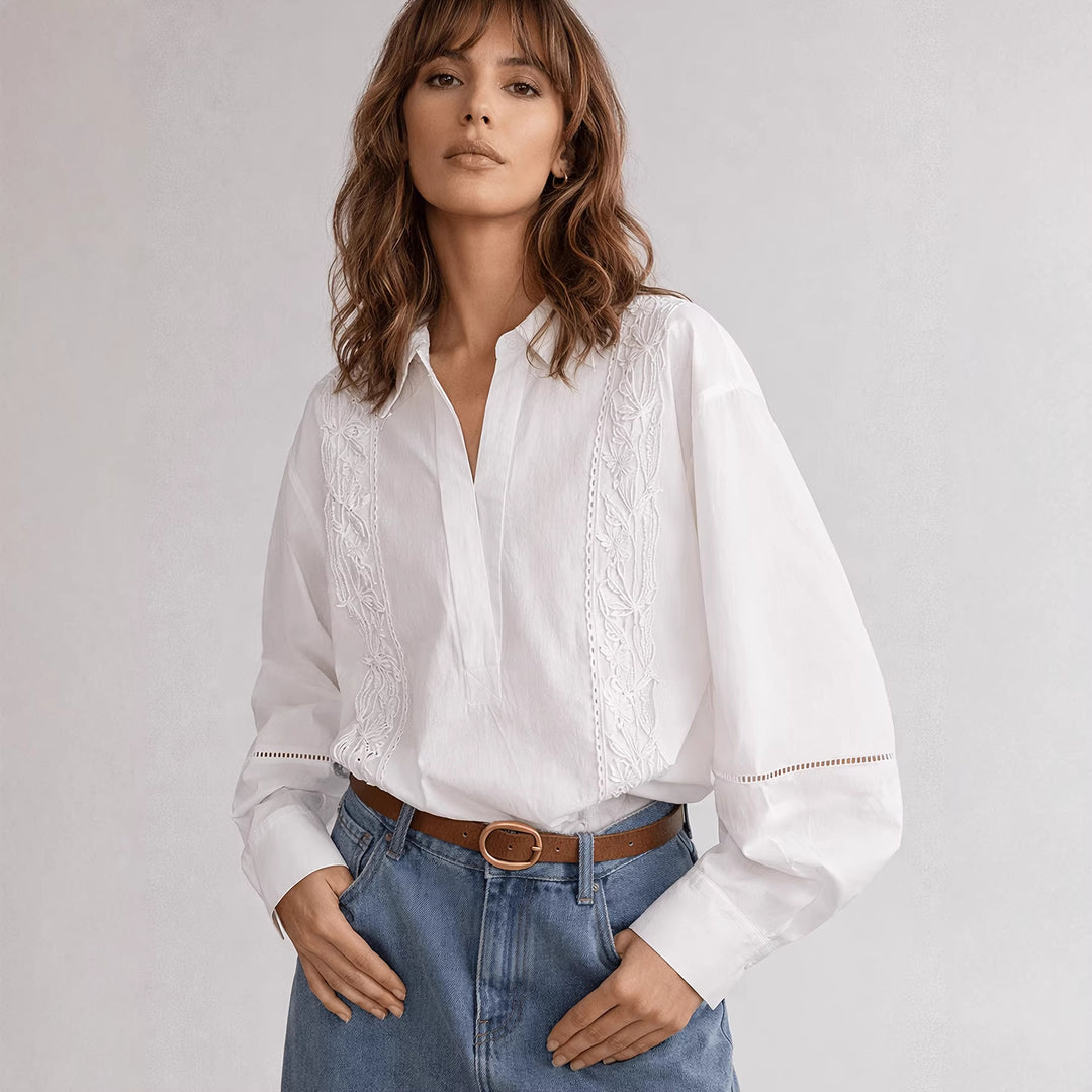 Damen Elegante Bluse mit feinen Stickdetails EB