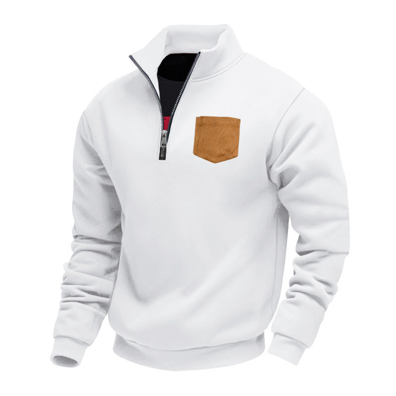 Herren eleganter Sweatpullover mit halbem Reißverschluss und praktischer Brusttasche EB