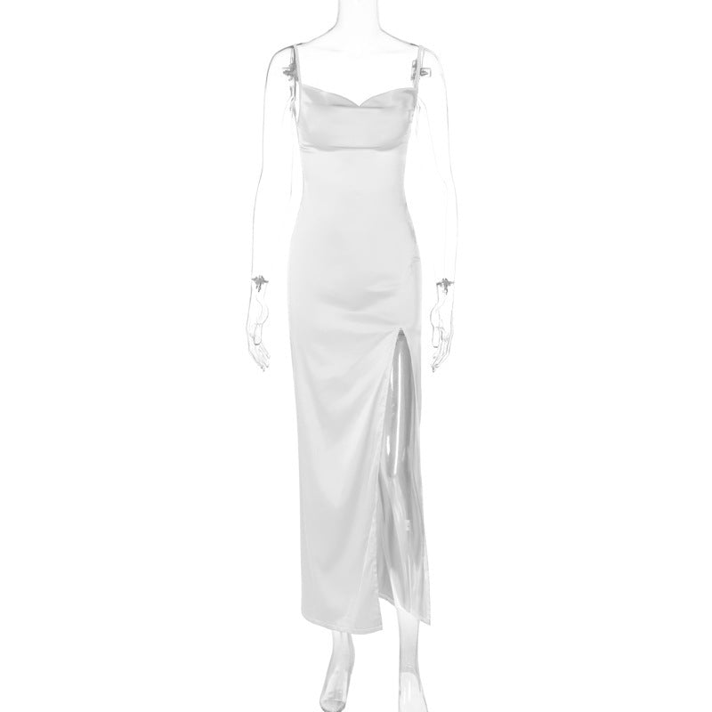 Damen Elegantes Maxikleid mit tiefem Schlitz und Spaghettiträgern EB