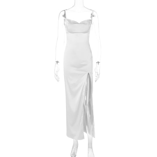 Damen Elegantes Maxikleid mit tiefem Schlitz und Spaghettiträgern EB