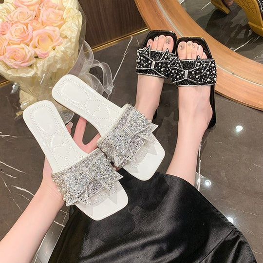 Damen Glamouröse Slides mit funkelnden Rhinestone-Schleifen EB