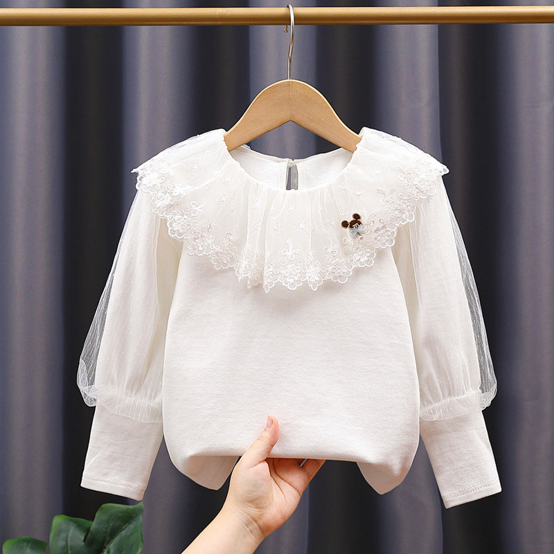 Mädchen Sweatshirt mit eleganter Spitze und transparenten Puffärmeln EB