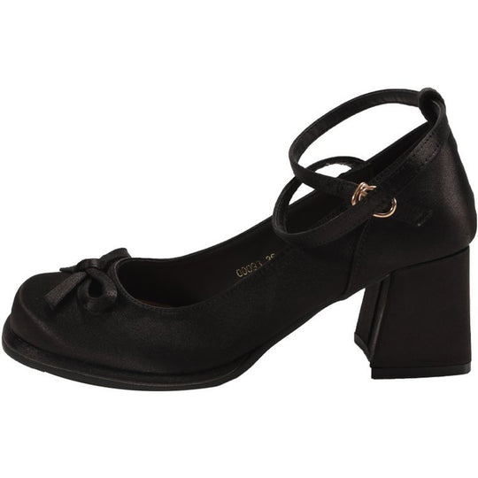 Damen elegante Ballerina-Pumps mit modischer Schleifenakzent und komfortablem Blockabsatz EB