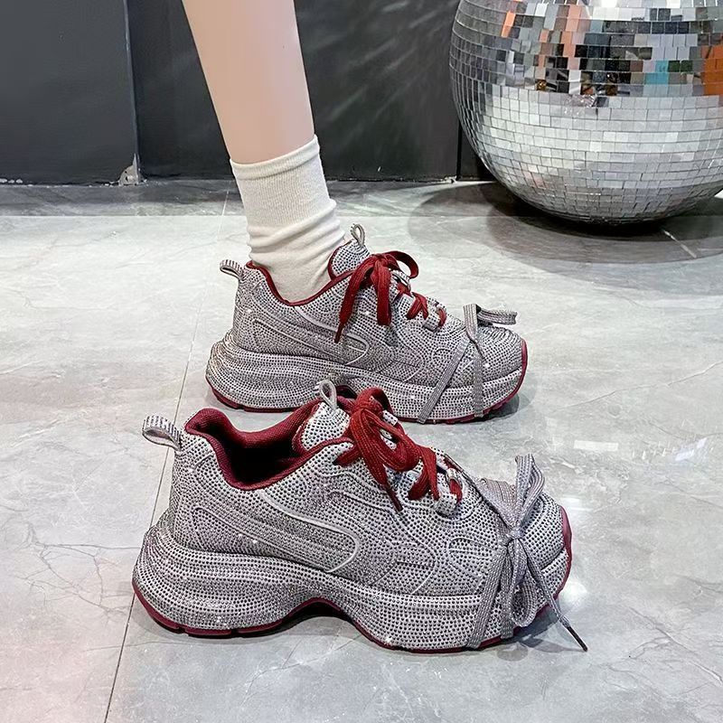 Damen Chunky Plateau-Sneaker mit gewellter Profilsohle und glitzernder Mesh-Optik EB