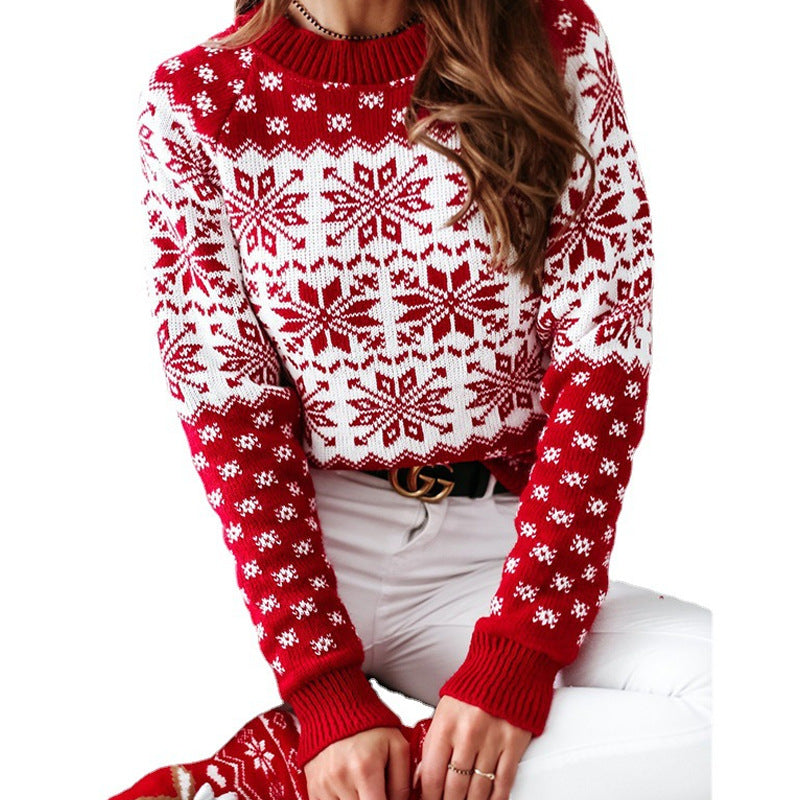 Damen Winterpullover mit festlichem Schneeflocken-Muster EB