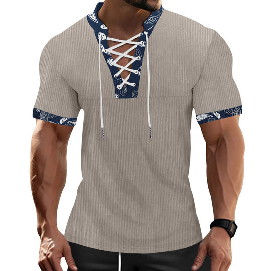 Herren Kurzarm Henley-Shirt mit modernem Schnürdesign und attraktiven Kontrastelementen EB