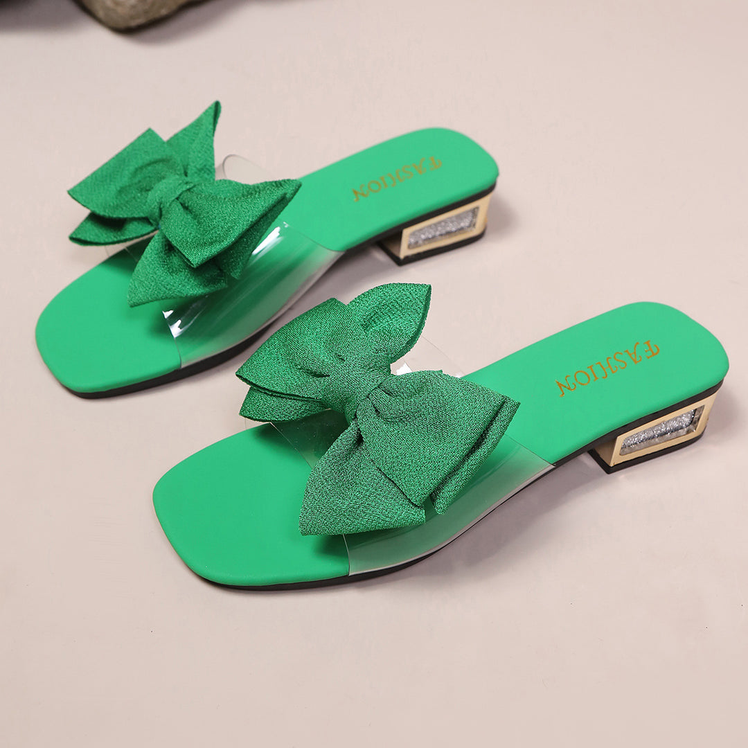 Damen Slippers mit modischem Schleifendesign und transparentem Riemen EB