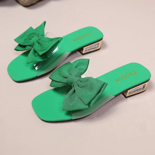 Damen Slippers mit modischem Schleifendesign und transparentem Riemen EB