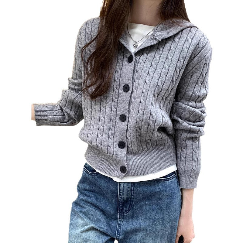 Damen Strickjacke mit Kapuze im Zopfdesign EB