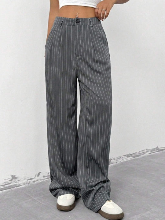 Damen Elegante und weite Stoffhose mit Streifenmuster EB