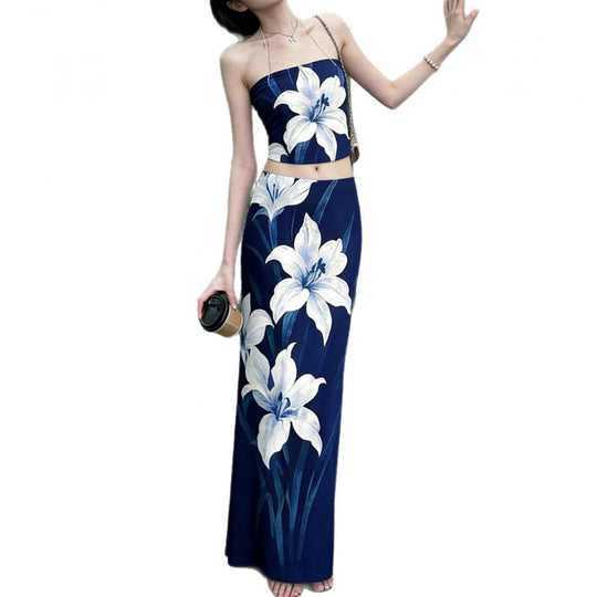 Damen Elegantes Maxi-Kleid mit floralem Design und Taillierung EB