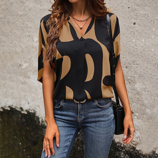 Damen Bluse mit modischem Grafikdruck und lockerer Passform EB