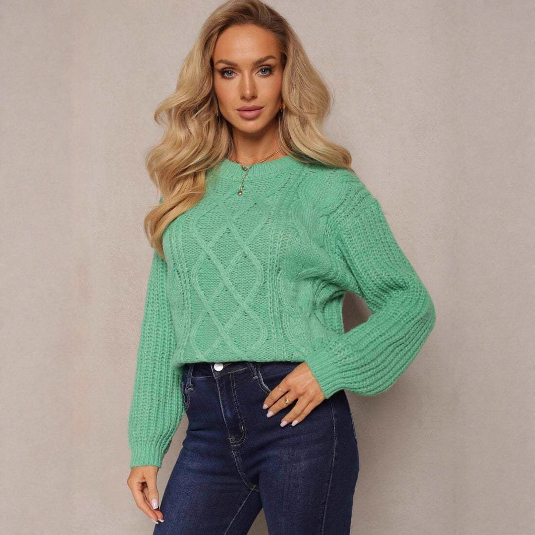 Damen lässiger Grobstrickpullover mit modernem Zopfdesign und gemütlichem Schnitt EB