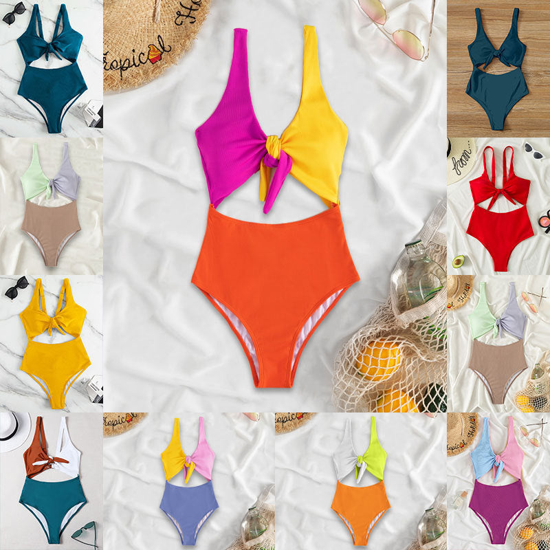 Damen Hochtaillierter Bikini mit verstellbaren Trägern und Knotendetail EB