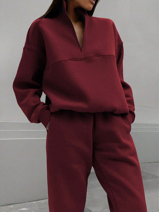 Damen nan Oversize Half-Zip Sweatshirt mit Stehkragen und weicher Jogginghose EB