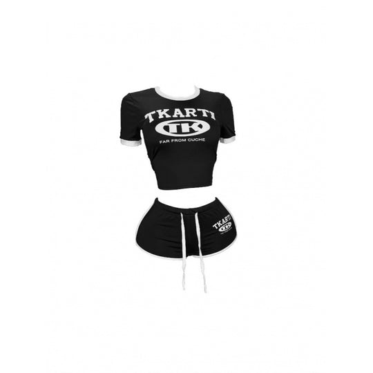 Damen Sportliches Kurzarm-Top und Shorts Set im modernen Design EB