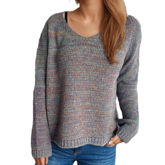 Damen lässiger V-Ausschnitt Pullover mit strukturiertem Maschenmuster EB