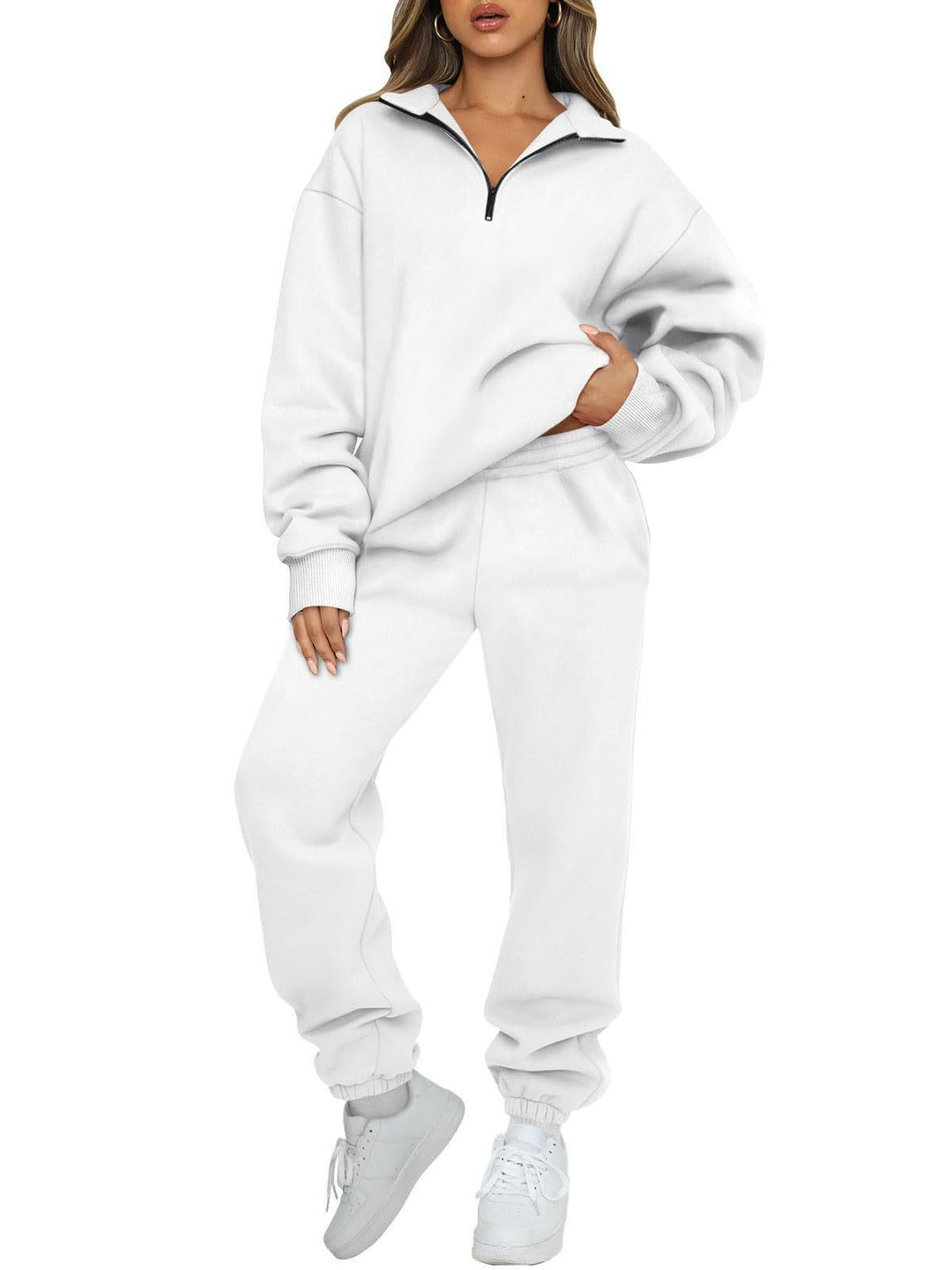 Damen nan oversized Sweatshirt Jogginghose Set mit Reißverschlusskragen EB