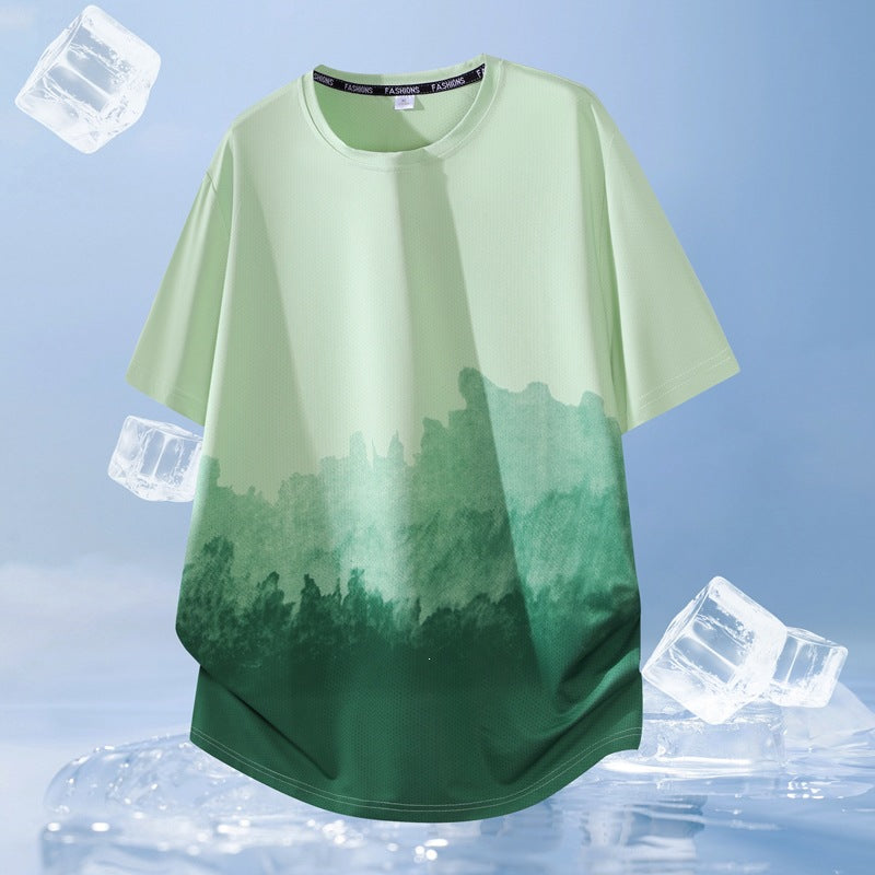 Unisex Nan Oversized Kurzarmshirt mit Aquarelldruck, atmungsaktivem Meshgewebe und legerer Passform EB