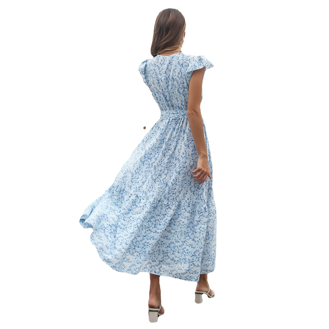 Damen Maxikleid mit floralem Muster und Taillengürtel EB