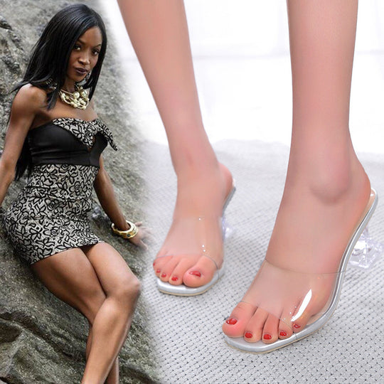 Damen transparente Mules mit modischem Blockabsatz und komfortablem Fußbett EB