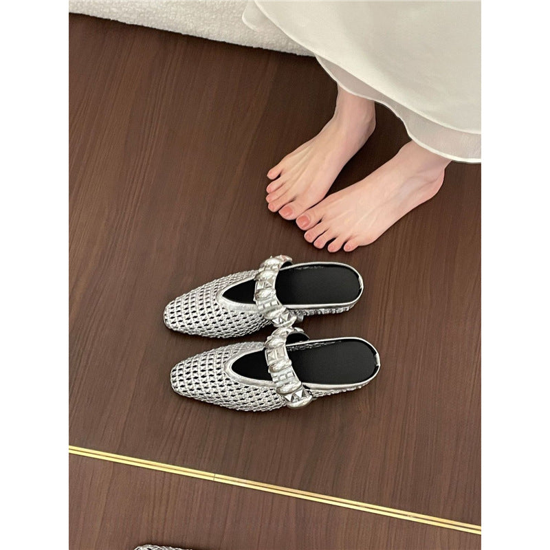 Damen offene Mules mit dekorativem Riemen und modischem Design EB