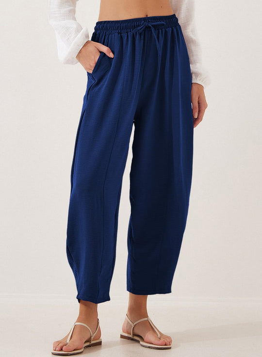 Damen lockere Freizeithose mit elastischem Bund und seitlichen Taschen EB
