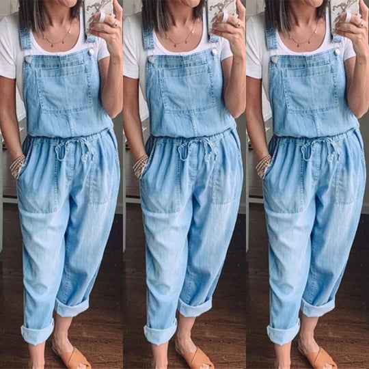 Damen Denim-Overall mit verstellbaren Trägern