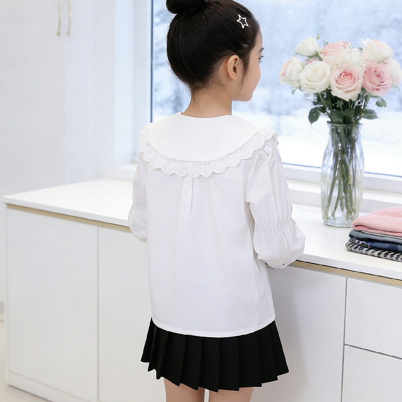 Mädchen Bluse mit eleganten Rüschen und großem Kragen EB