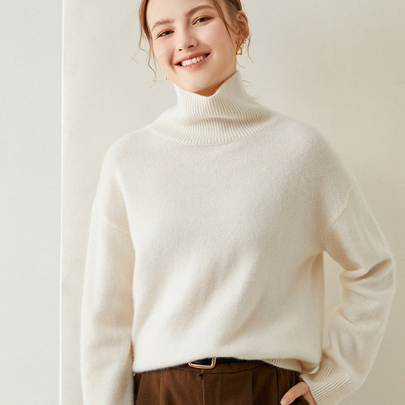 Damen Pullover mit hohem Kragen und weichem Materialmix EB