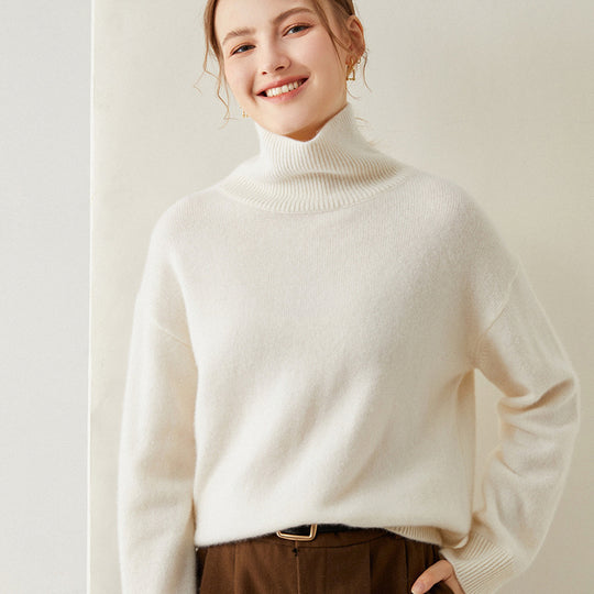 Damen Pullover mit hohem Kragen und weichem Materialmix EB