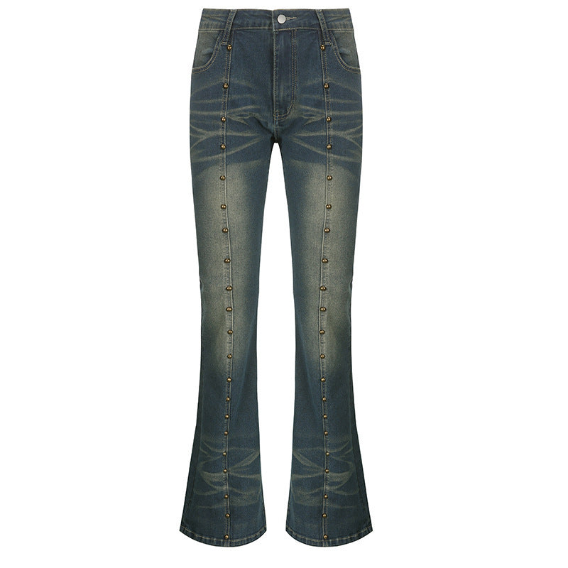 Damen Flared Jeans mit dekorativen Knopfdetails und herausragendem Denim-Finish EB