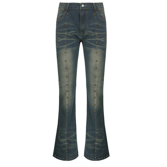 Damen Flared Jeans mit dekorativen Knopfdetails und herausragendem Denim-Finish EB