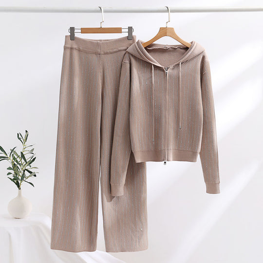 Damen modisches Loungewear-Set mit hohem Kragen und Reißverschluss EB