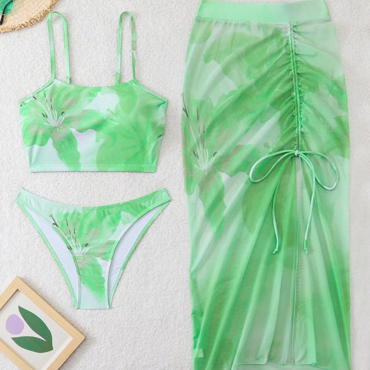 Damen Bikini-Set mit floralem Balconette-Oberteil und transparentem Wickelrock EB