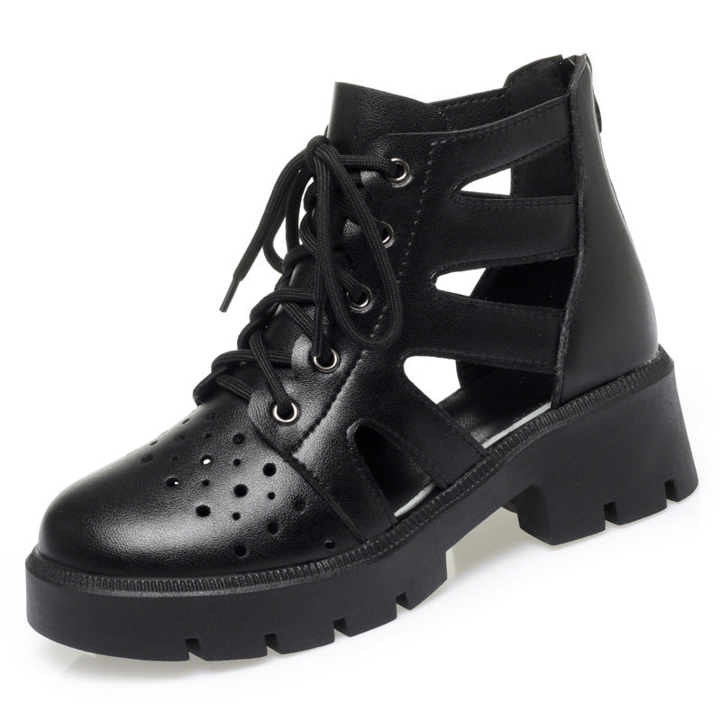 Damen Cut-Out Schnürstiefeletten mit robustem Blockabsatz und atmungsaktivem Obermaterial EB