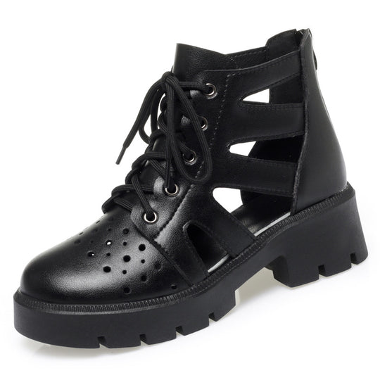 Damen Cut-Out Schnürstiefeletten mit robustem Blockabsatz und atmungsaktivem Obermaterial EB