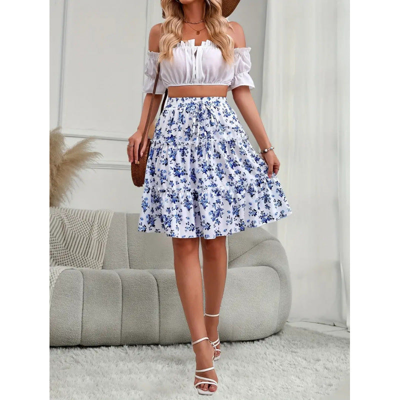 Damen Sommerlicher Wickelrock mit floralen Mustern und elastischem Taillenbund EB